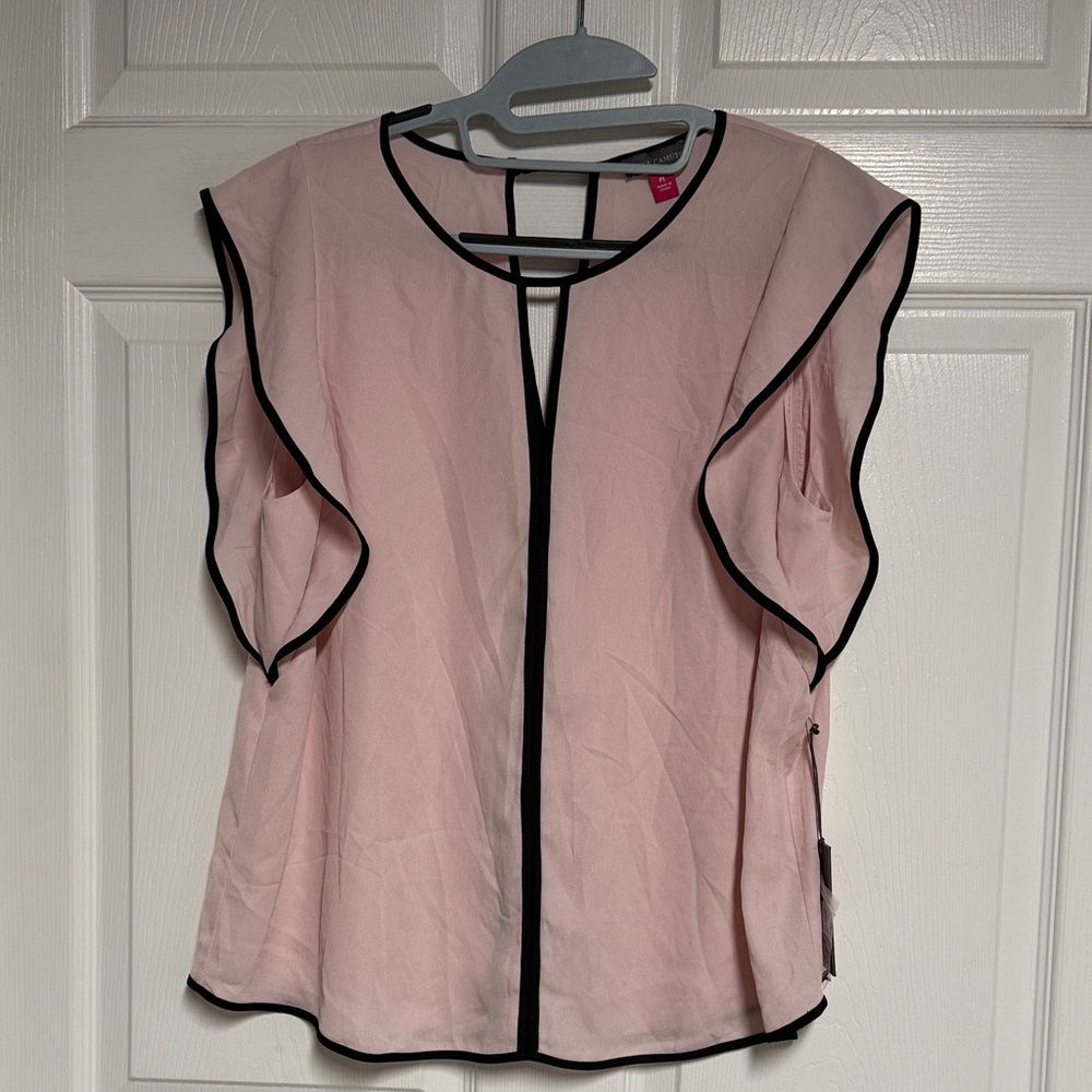 Vince Camuto Blush Pink Blouse with Black Trim